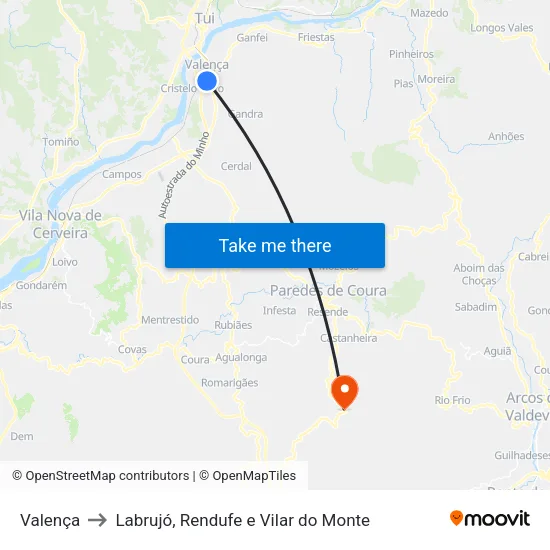 Valença to Labrujó, Rendufe e Vilar do Monte map