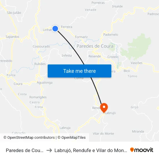 Paredes de Coura to Labrujó, Rendufe e Vilar do Monte map