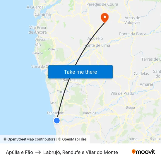 Apúlia e Fão to Labrujó, Rendufe e Vilar do Monte map