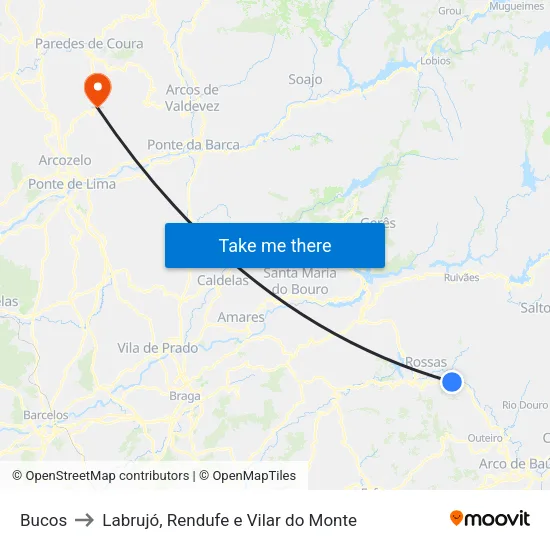 Bucos to Labrujó, Rendufe e Vilar do Monte map