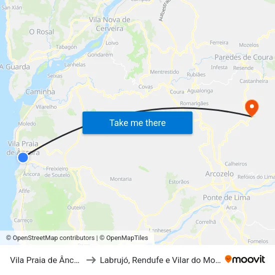 Vila Praia de Âncora to Labrujó, Rendufe e Vilar do Monte map