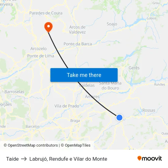 Taíde to Labrujó, Rendufe e Vilar do Monte map