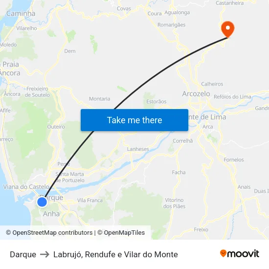 Darque to Labrujó, Rendufe e Vilar do Monte map