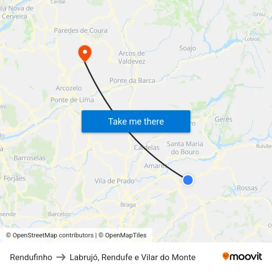 Rendufinho to Labrujó, Rendufe e Vilar do Monte map