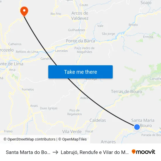 Santa Marta do Bouro to Labrujó, Rendufe e Vilar do Monte map