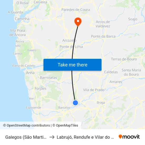 Galegos (São Martinho) to Labrujó, Rendufe e Vilar do Monte map