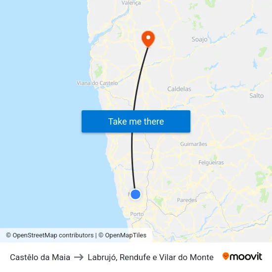 Castêlo da Maia to Labrujó, Rendufe e Vilar do Monte map