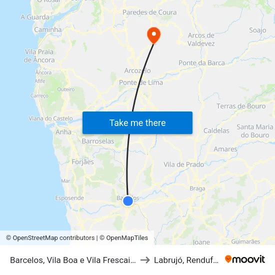 Barcelos, Vila Boa e Vila Frescainha (São Martinho e São Pedro) to Labrujó, Rendufe e Vilar do Monte map