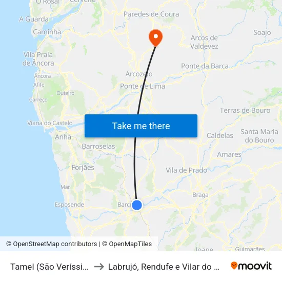 Tamel (São Veríssimo) to Labrujó, Rendufe e Vilar do Monte map