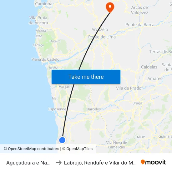 Aguçadoura e Navais to Labrujó, Rendufe e Vilar do Monte map