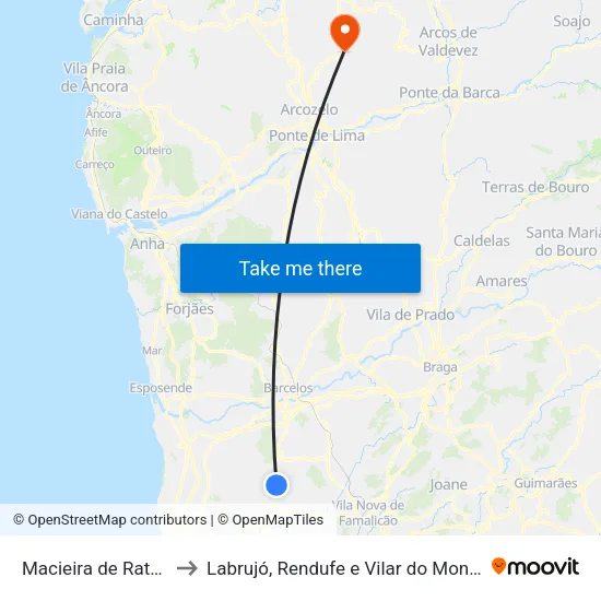 Macieira de Rates to Labrujó, Rendufe e Vilar do Monte map