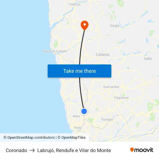 Coronado to Labrujó, Rendufe e Vilar do Monte map