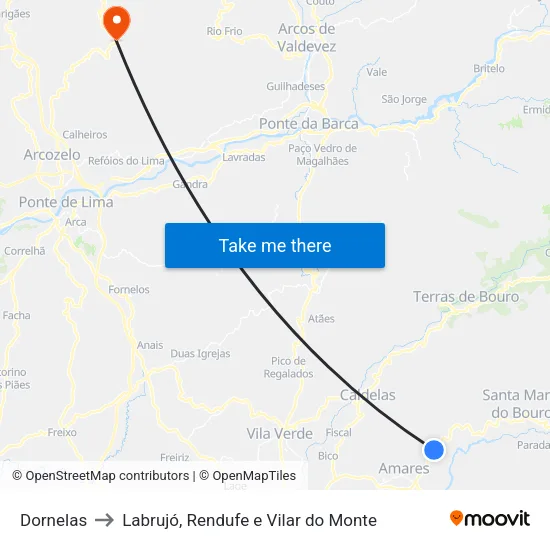 Dornelas to Labrujó, Rendufe e Vilar do Monte map