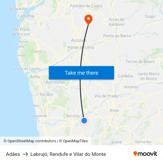 Adães to Labrujó, Rendufe e Vilar do Monte map