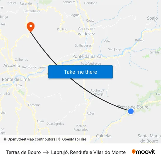 Terras de Bouro to Labrujó, Rendufe e Vilar do Monte map
