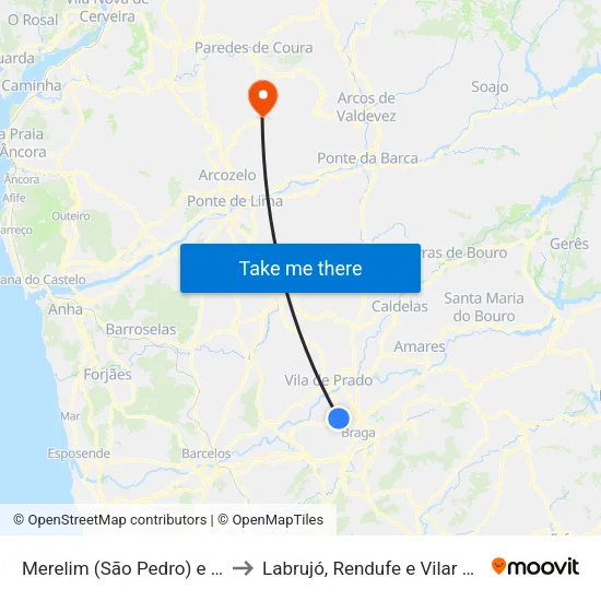 Merelim (São Pedro) e Frossos to Labrujó, Rendufe e Vilar do Monte map
