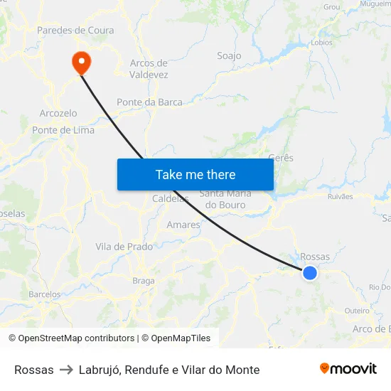 Rossas to Labrujó, Rendufe e Vilar do Monte map