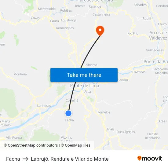 Facha to Labrujó, Rendufe e Vilar do Monte map
