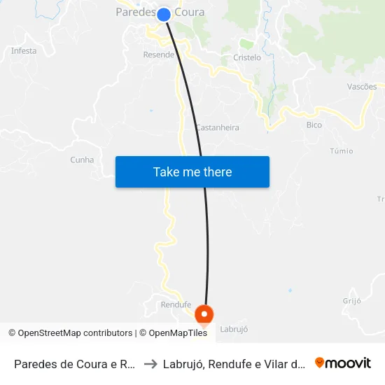 Paredes de Coura e Resende to Labrujó, Rendufe e Vilar do Monte map