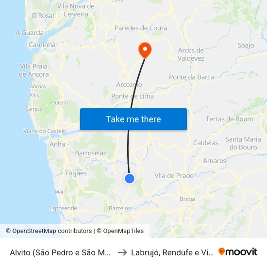 Alvito (São Pedro e São Martinho) e Couto to Labrujó, Rendufe e Vilar do Monte map