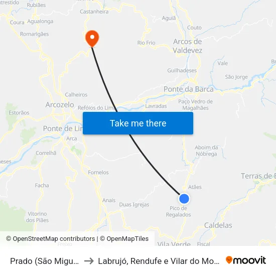 Prado (São Miguel) to Labrujó, Rendufe e Vilar do Monte map