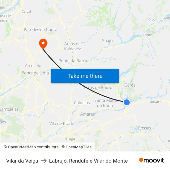 Vilar da Veiga to Labrujó, Rendufe e Vilar do Monte map