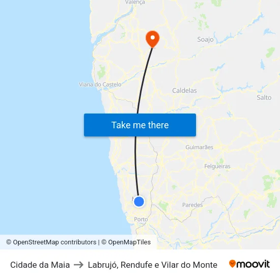 Cidade da Maia to Labrujó, Rendufe e Vilar do Monte map