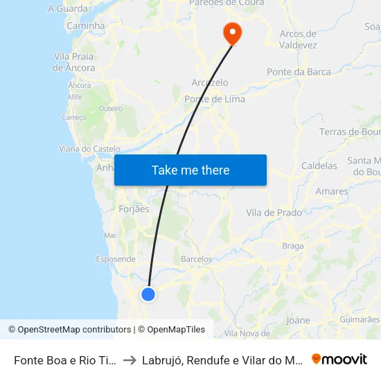 Fonte Boa e Rio Tinto to Labrujó, Rendufe e Vilar do Monte map