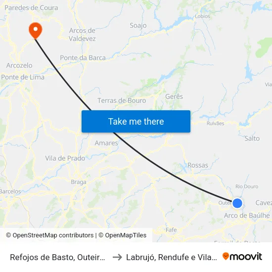 Refojos de Basto, Outeiro e Painzela to Labrujó, Rendufe e Vilar do Monte map