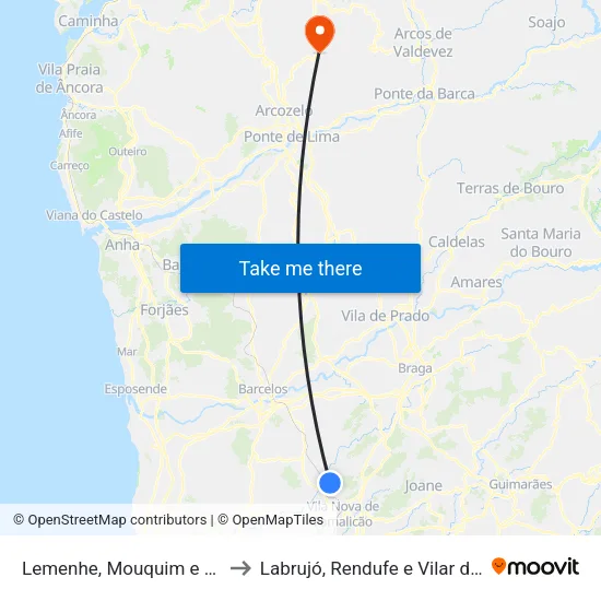Lemenhe, Mouquim e Jesufrei to Labrujó, Rendufe e Vilar do Monte map