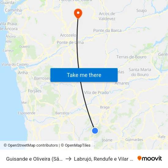 Guisande e Oliveira (São Pedro) to Labrujó, Rendufe e Vilar do Monte map