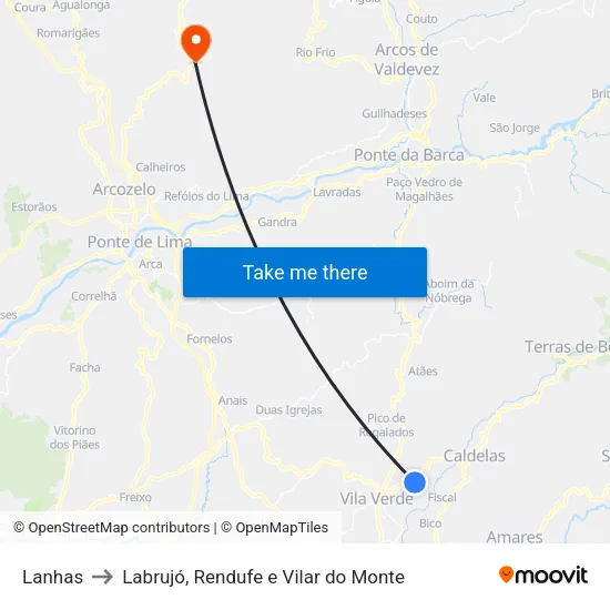 Lanhas to Labrujó, Rendufe e Vilar do Monte map