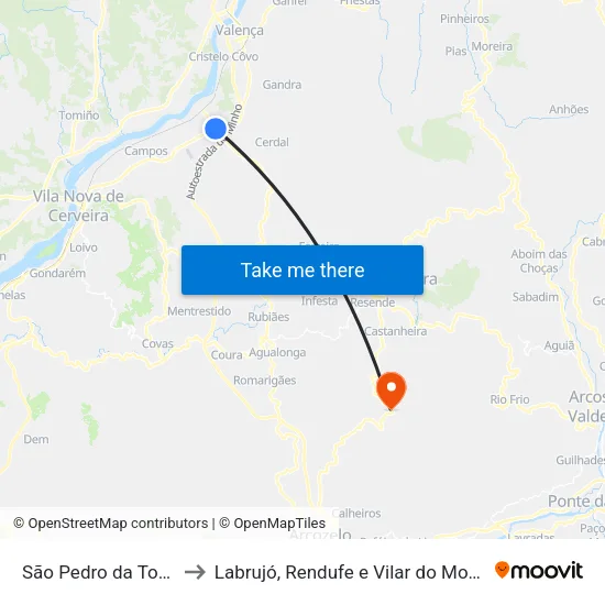 São Pedro da Torre to Labrujó, Rendufe e Vilar do Monte map