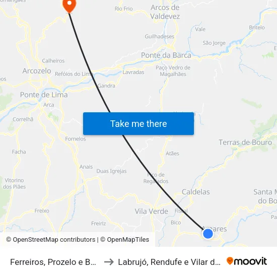 Ferreiros, Prozelo e Besteiros to Labrujó, Rendufe e Vilar do Monte map