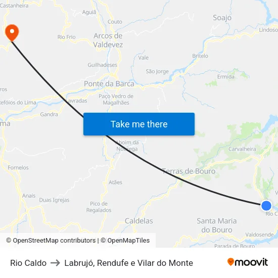 Rio Caldo to Labrujó, Rendufe e Vilar do Monte map