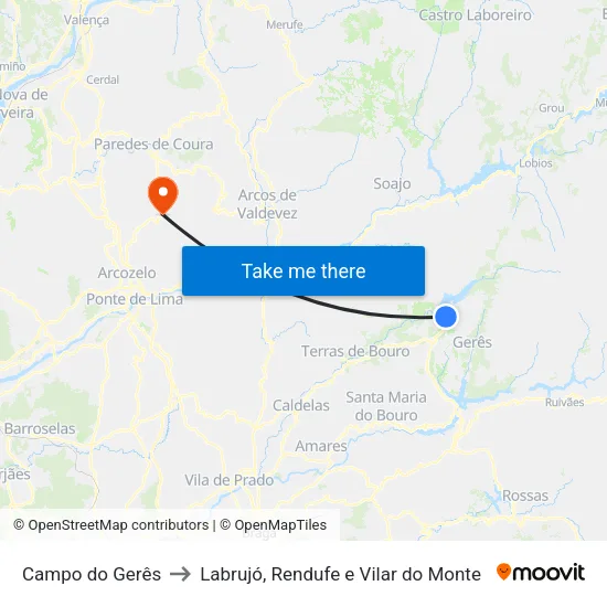 Campo do Gerês to Labrujó, Rendufe e Vilar do Monte map
