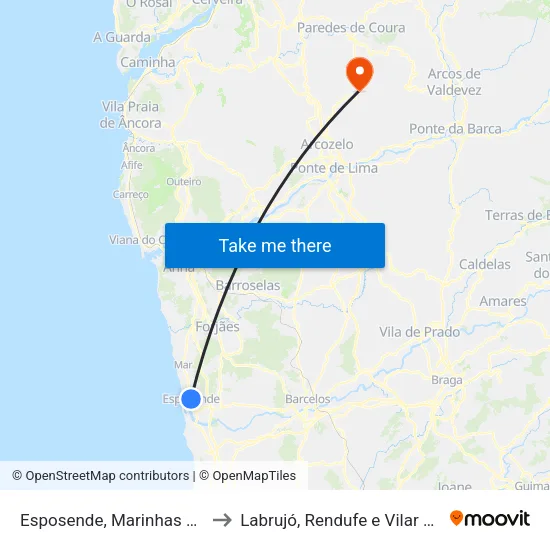 Esposende, Marinhas e Gandra to Labrujó, Rendufe e Vilar do Monte map