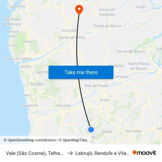 Vale (São Cosme), Telhado e Portela to Labrujó, Rendufe e Vilar do Monte map