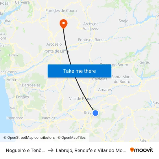 Nogueiró e Tenões to Labrujó, Rendufe e Vilar do Monte map