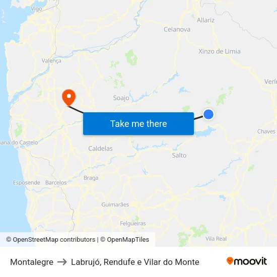 Montalegre to Labrujó, Rendufe e Vilar do Monte map