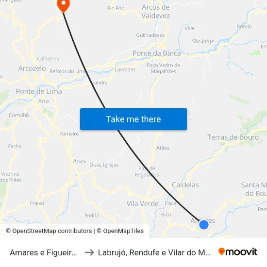 Amares e Figueiredo to Labrujó, Rendufe e Vilar do Monte map