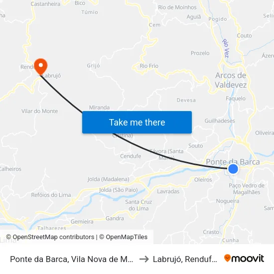 Ponte da Barca, Vila Nova de Muía e Paço Vedro de Magalhães to Labrujó, Rendufe e Vilar do Monte map