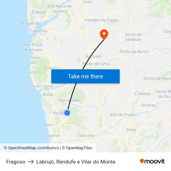 Fragoso to Labrujó, Rendufe e Vilar do Monte map