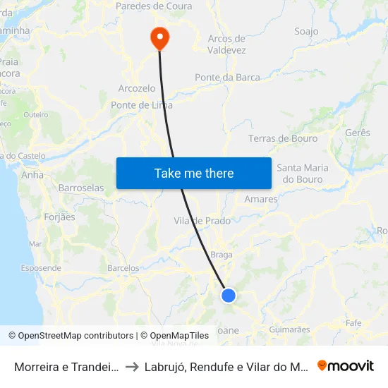 Morreira e Trandeiras to Labrujó, Rendufe e Vilar do Monte map