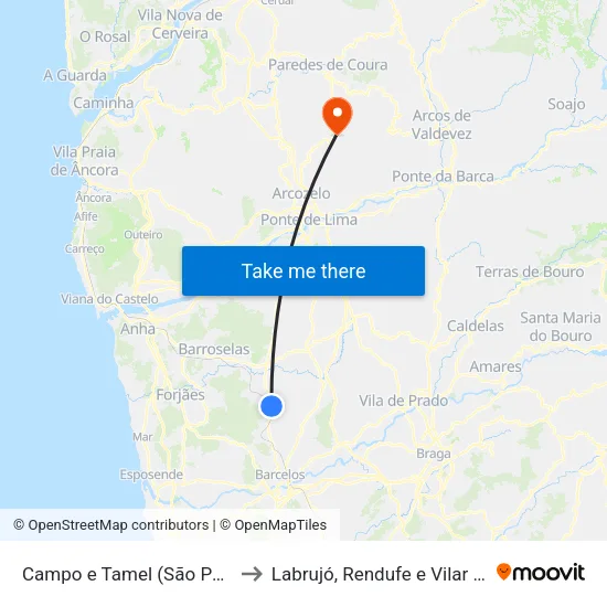 Campo e Tamel (São Pedro Fins) to Labrujó, Rendufe e Vilar do Monte map