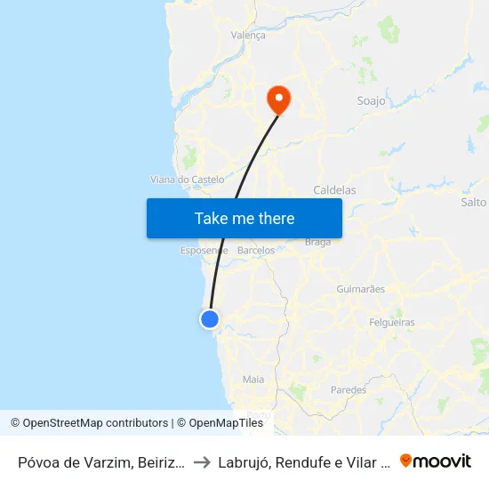 Póvoa de Varzim, Beiriz e Argivai to Labrujó, Rendufe e Vilar do Monte map