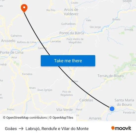 Goães to Labrujó, Rendufe e Vilar do Monte map