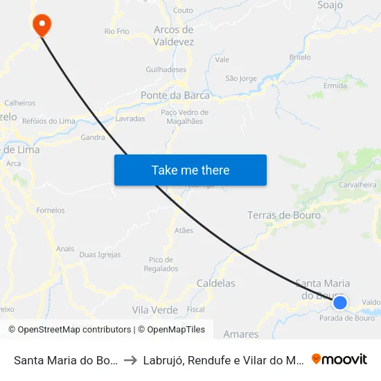 Santa Maria do Bouro to Labrujó, Rendufe e Vilar do Monte map
