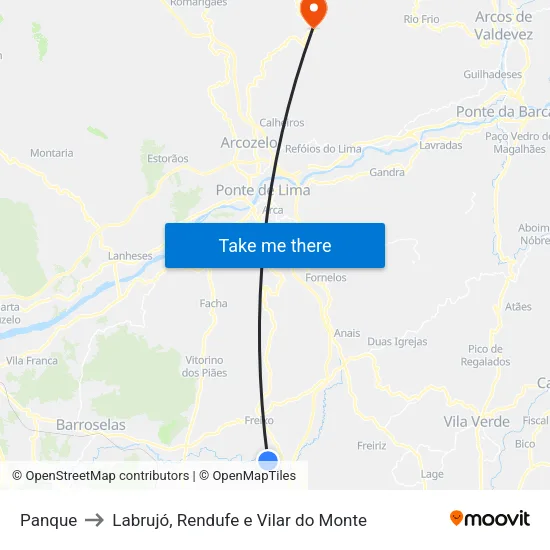 Panque to Labrujó, Rendufe e Vilar do Monte map
