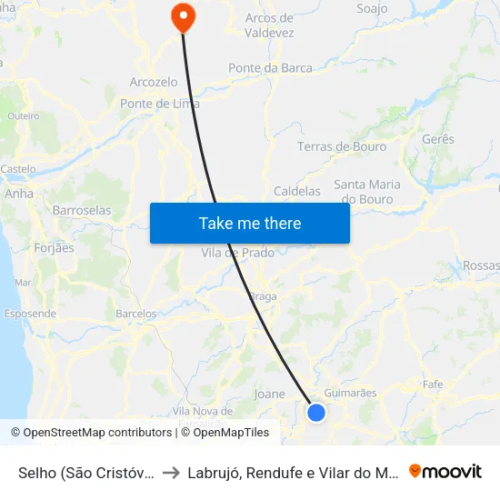 Selho (São Cristóvão) to Labrujó, Rendufe e Vilar do Monte map